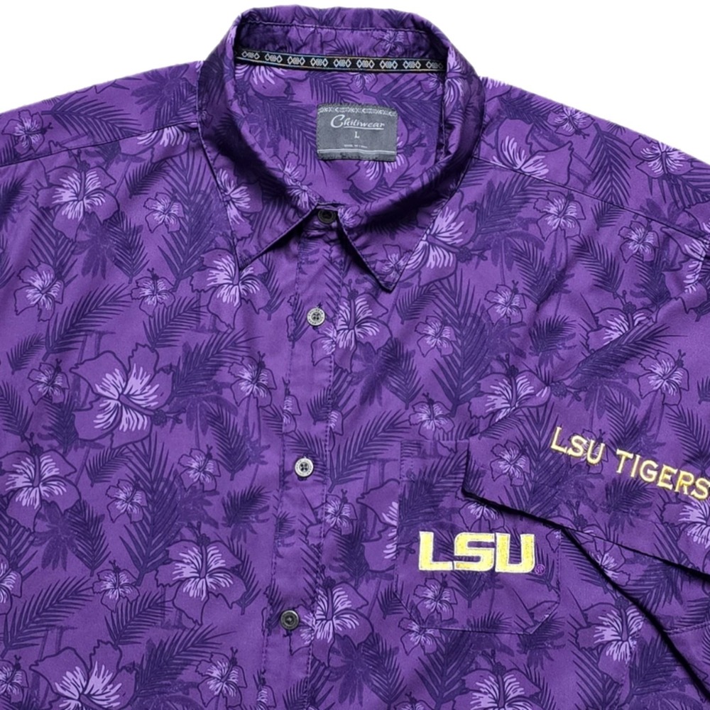 LSU Tigers Hawaiian Shirt Purple Floral Plumeria Chiliwear Mens Large NCAA